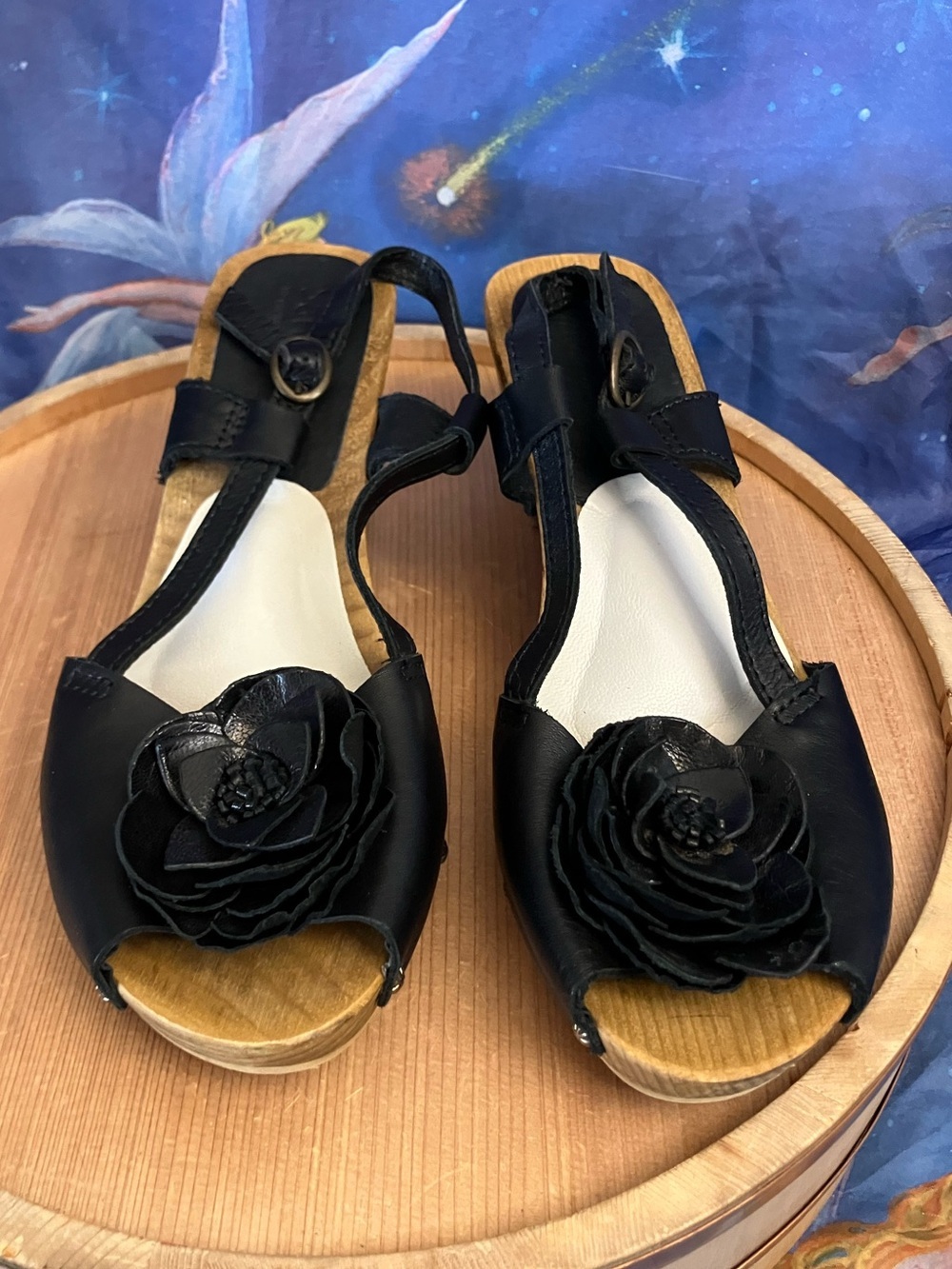 Sanita Wooden Heels Sandals Clogs Flower Sz EU 40/ US 9-9.5